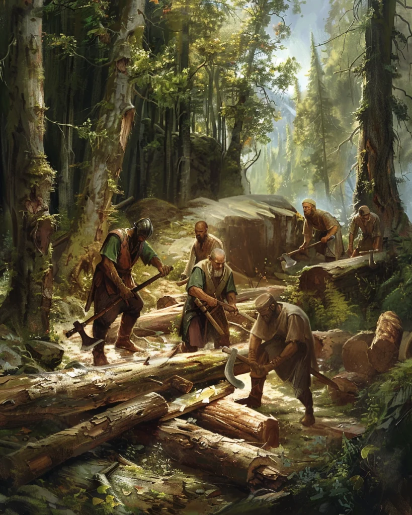 Villagers harvesting wood from forests