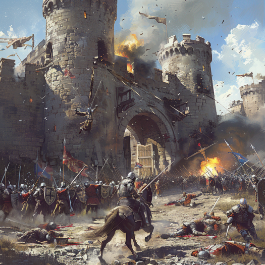 a medieval siege at a gate