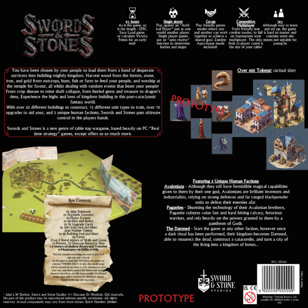 back cover of swords and stones two player box set